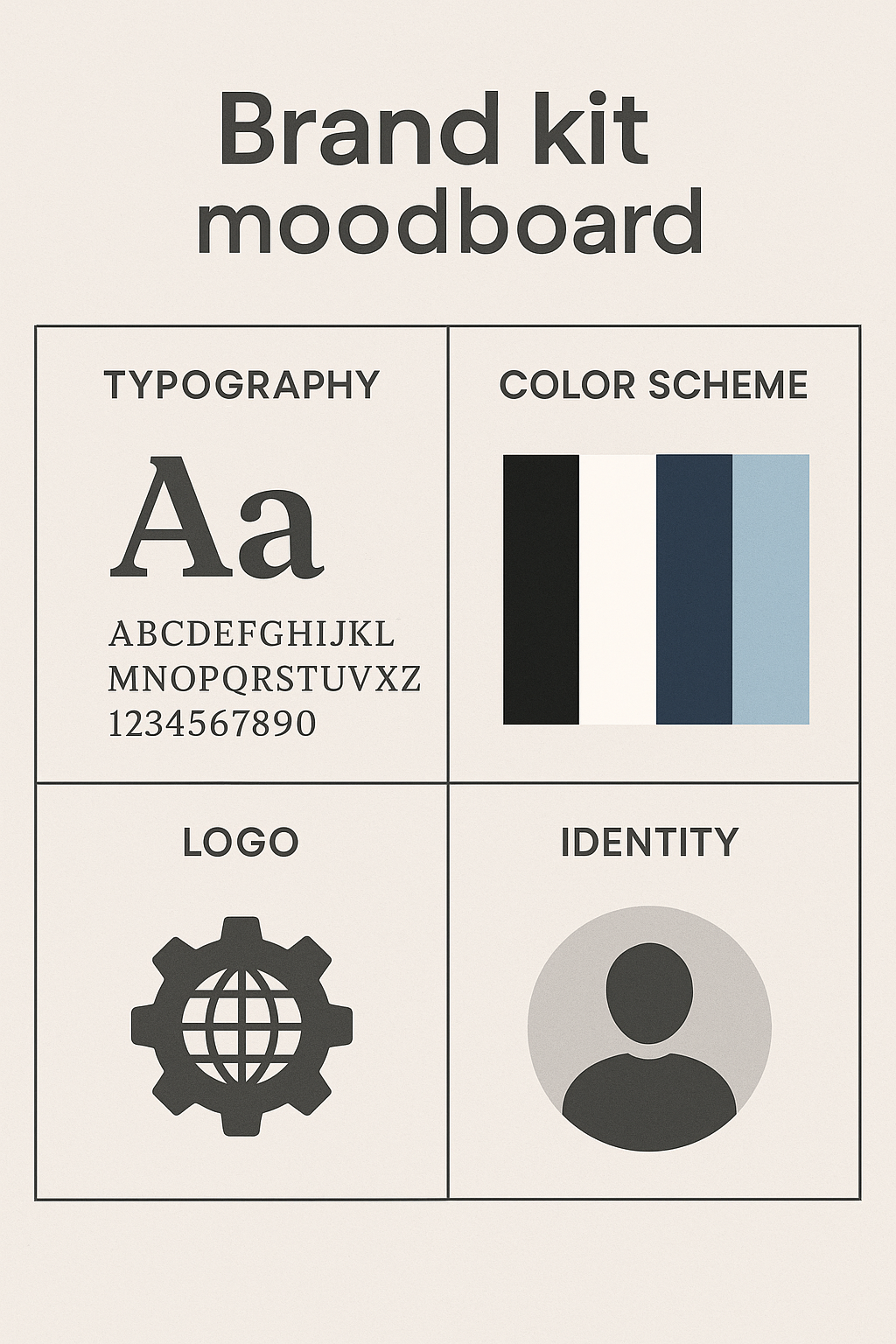 Branding moodboard with logos and color swatches